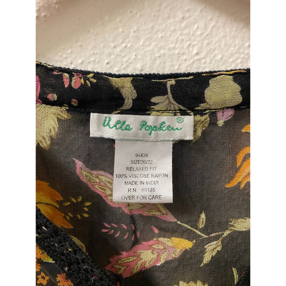 ulla popken black floral bohemian crochet kaftan top size L - Picture 6 of 7